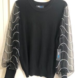 Black Sweater Silver Sequin Lined Tulle Sleeves